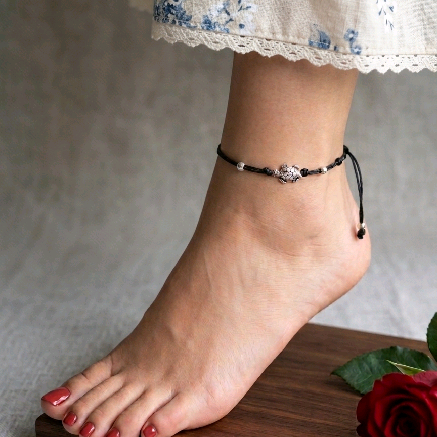 Turtle Black Thread Anklet 